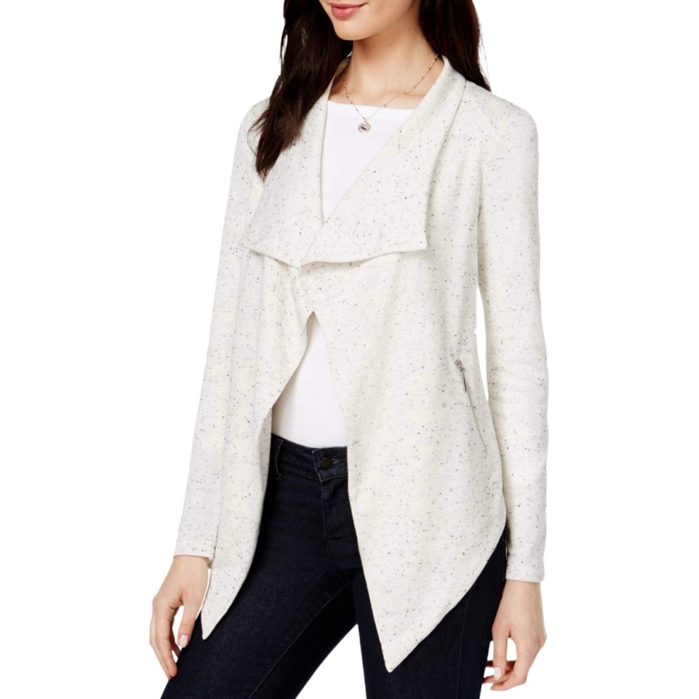 Bar III Cardigan Draped Speckled Cardigan Size Large Asymmetrical Cream